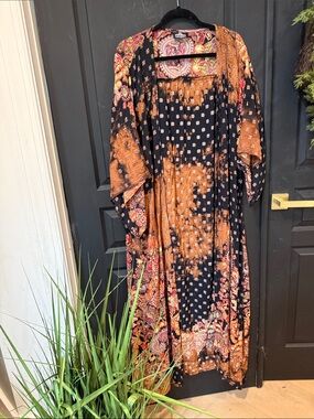 Angie Black & Rust Paisley Maxi Dress medium o/s
